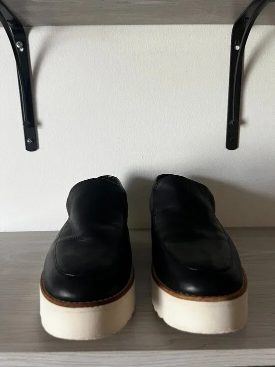 Vince Zeta Black Leather Platform Slip-on Loafers, 9 1/2