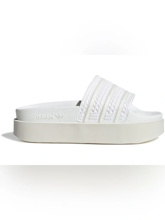Adidas Originals Adilette Bonega platform sliders in cloud white/off white