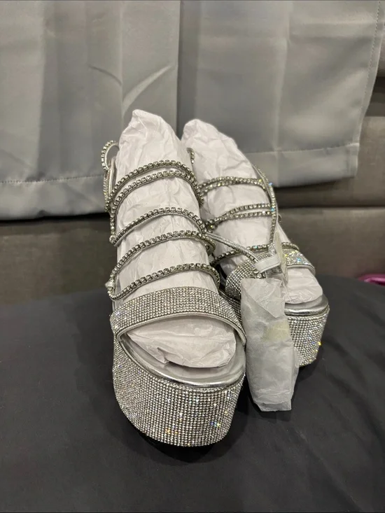 Dolls Kill Silver Crystal Platform Sandals