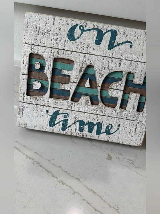 Primitive 'Beach Time' Layered Wood Wall Art - Teal and Brown