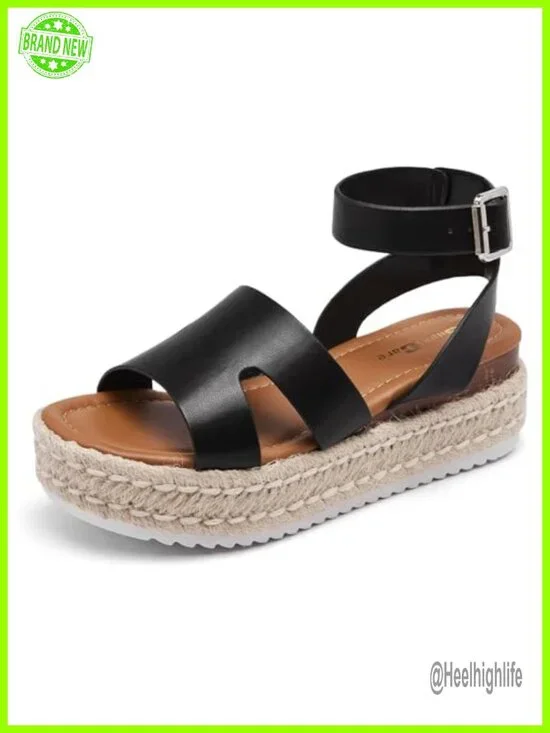 Women's Platform Wedge Sandals with Adjustable Buckle Straps and Cushioned