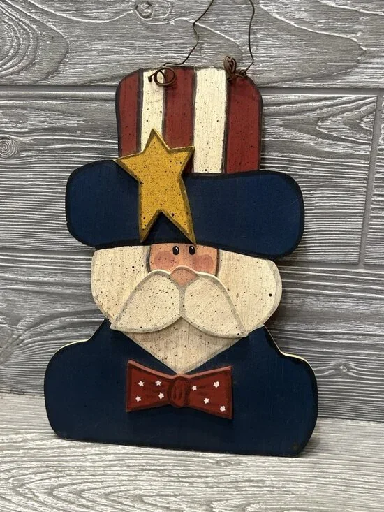 Primitive Americana Handmade Wooden Uncle Sam Hanger Patriotic Americana 10.5”