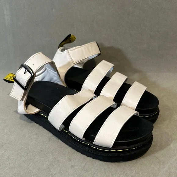 White Multi Strap Platform‎ Sandals Chunky Black Sole Size 38 Buckle Ankle Strap