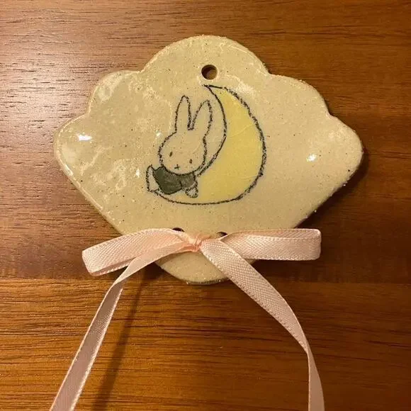 Porcelain Miffy on the Moon Wall Hanging Decor White Cream 3.5 in 🌙