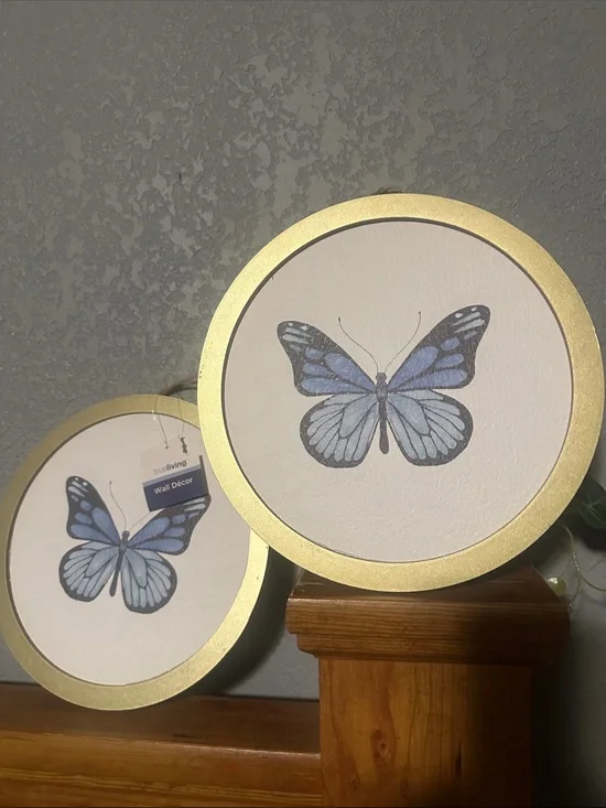 Blue Butterfly Gold-Trim Round Wall Art by truLIVING