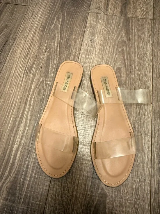 Steve Madden Clear Double Strap Flat Slide Sandals Nude Women’s Size 8