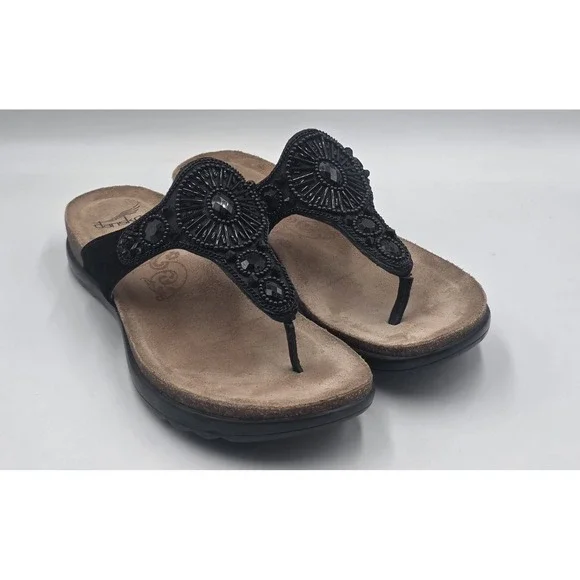 Dansko Black Beaded Leather Thong Sandals