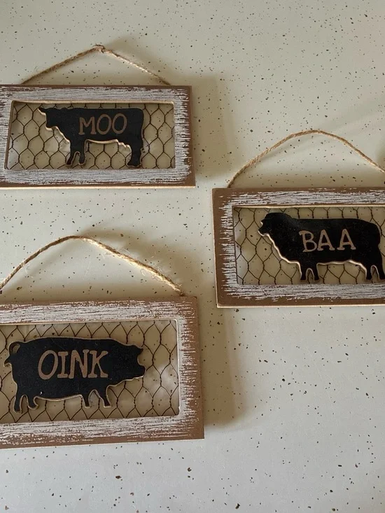 Rustic Farm Animal Wall Signs - Set of 3 (Black & Brown)