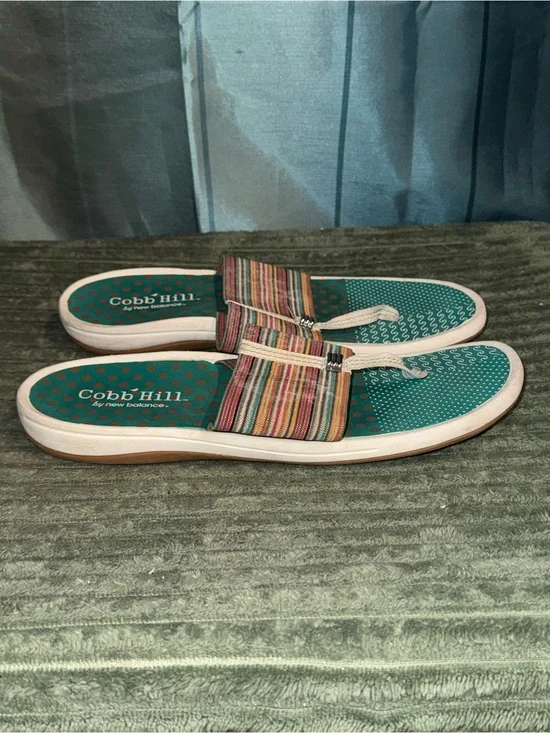 Cobb Hill by New Balance Teal Slide Sandals with Multicolor Striped Straps