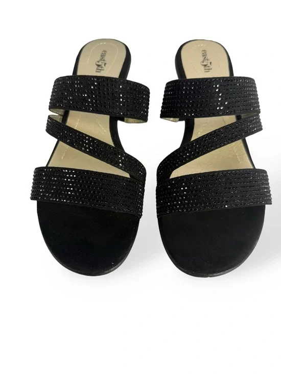 East 5th Black Rhinestone Triple-Strap Slide Sandals