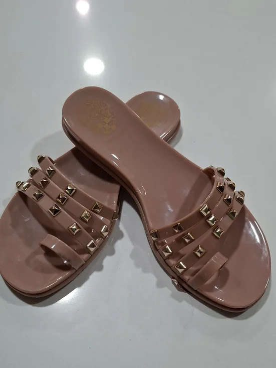 Studded Pink Slide Sandals - Women