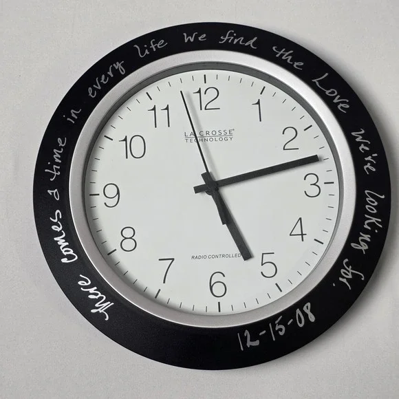 La Crosse Technology Wall Clock 10in Black Atomic WT-3102 Quote Inscribed Tested
