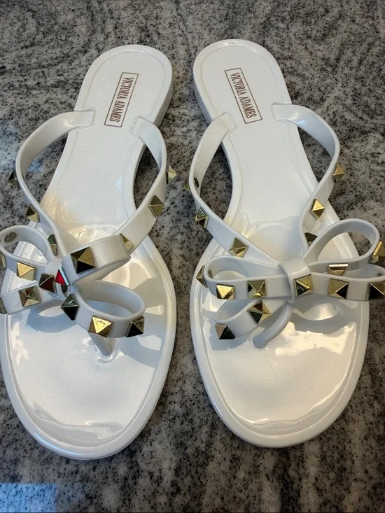 Victoria Adams White Studded Bow Jelly Flip-Flops