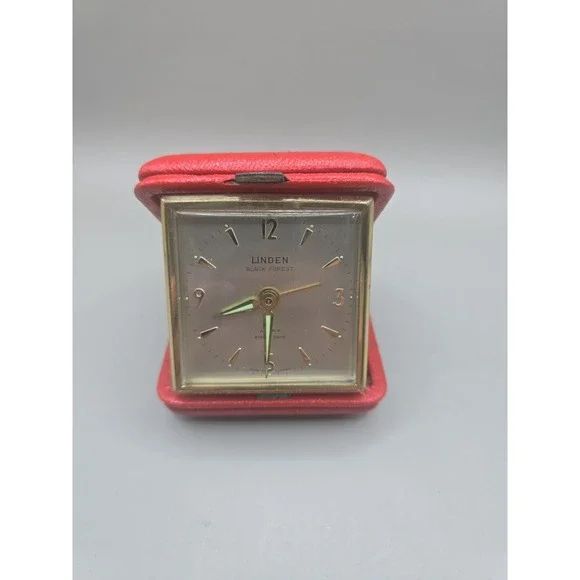 Vintage Linden Black Forest Travel Alarm Clock – Germany – Genuine Leather Case