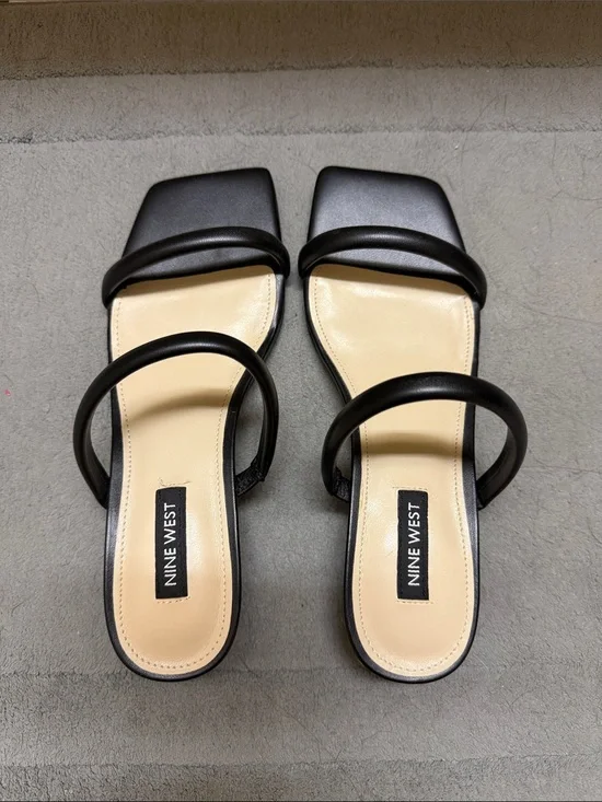 Nine West Black Double-Strap Square-Toe Sandals