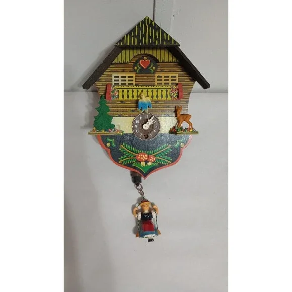 VINTAGE GERMANY MINI GERMAN BLACK FOREST CHALET  CLOCK  Broken/Missing Pieces