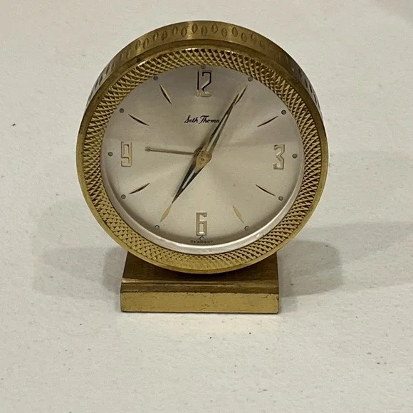 SETH THOMAS GILDED GOLD TRAVEL ALARM CLOCK MODERN DESIGN GERMANY
