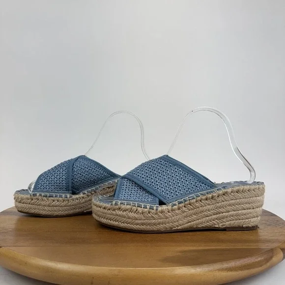 New Womens Franco‎ Sarto Pamala Blue Wedge Strappy Open Toed Sandals Size 5.5 M
