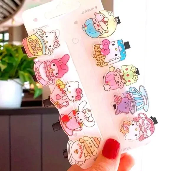 hello kitty Hair Clips Set - 10pcs Cute Cartoon cat hair accessories