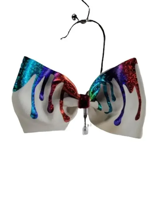 Girls' Youth Baby White Rainbow Metallic Rhinestone Clip-In Hair Bow Accessory