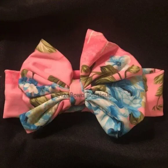 Pink Floral Big Bow Headband  FLPEIP    Handmade NWT Boutique