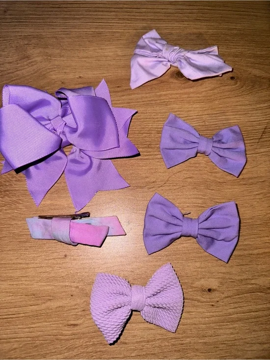 Set of 6 Purple & Pink Boutique Hair Bows Alligator Clips & Barrette Girls Hair