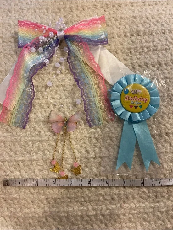 Rainbow Lace Bow Hair Clip with Pearl Accents
