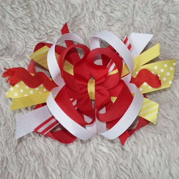 Red and Yellow Whimsical Hair Bow with Alligator Clip - KC Chiefs, Iowa State
