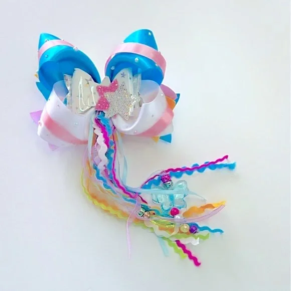 Accessories Girls Hair Bow Clip with Colorful Ribbons