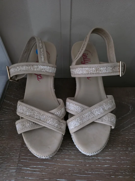 Jellypop Neutral Beige Crisscross Wedge Sandals