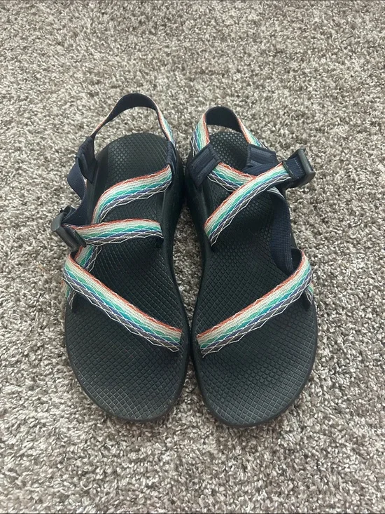 Chaco Black Sandals with Multicolor Woven Straps