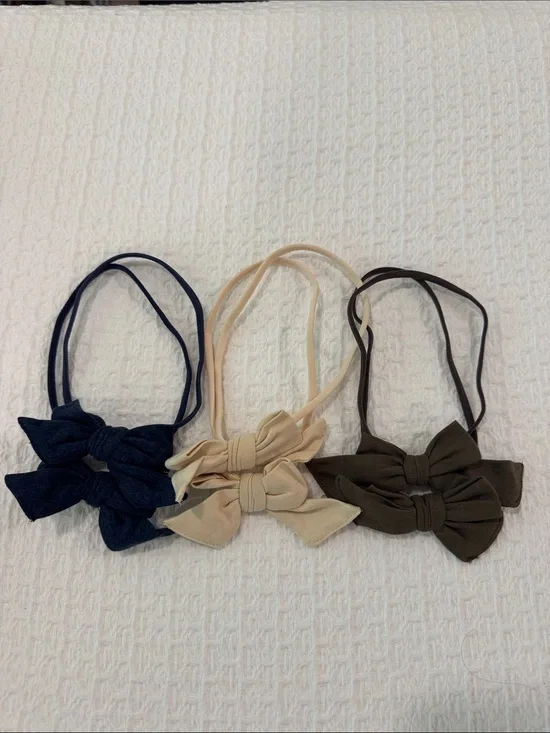 Girls Bow Headband Set - Navy, Cream & Green