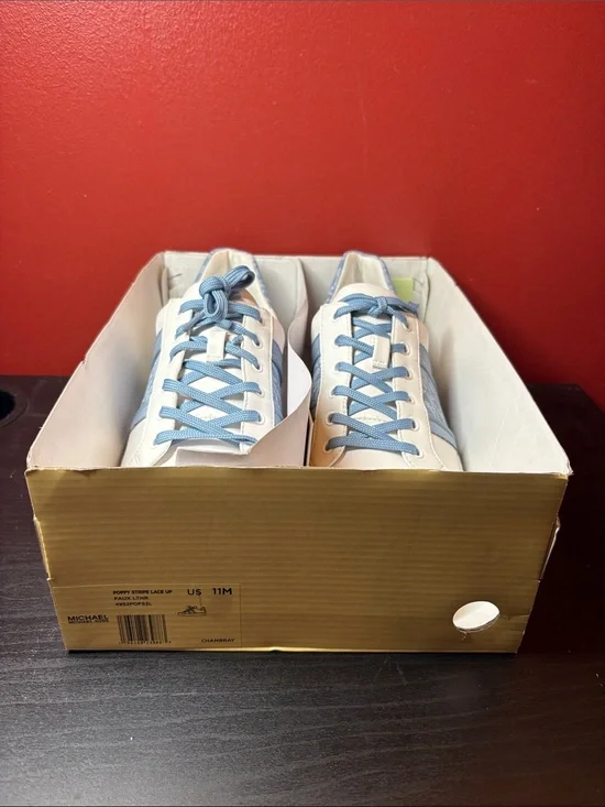 Michael Kors White Sneakers with Light Blue Laces