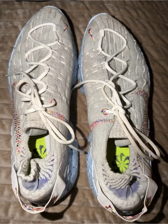 Women's Knit Lace-Up Sneakers in Beige with Multicolor Accents