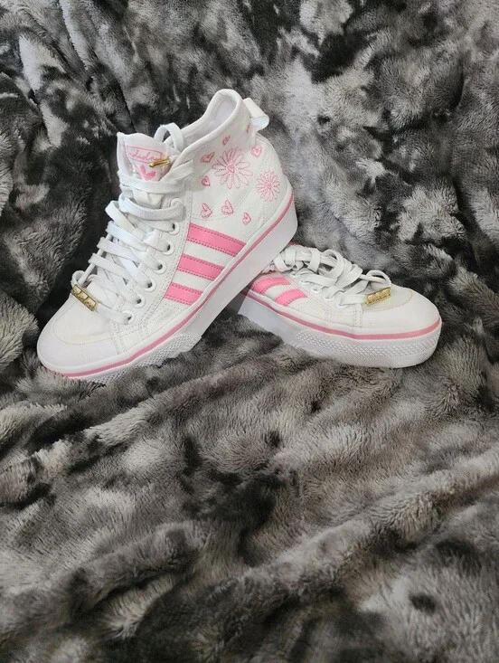 adidas White & Pink High-Top Sneakers with Floral Accents