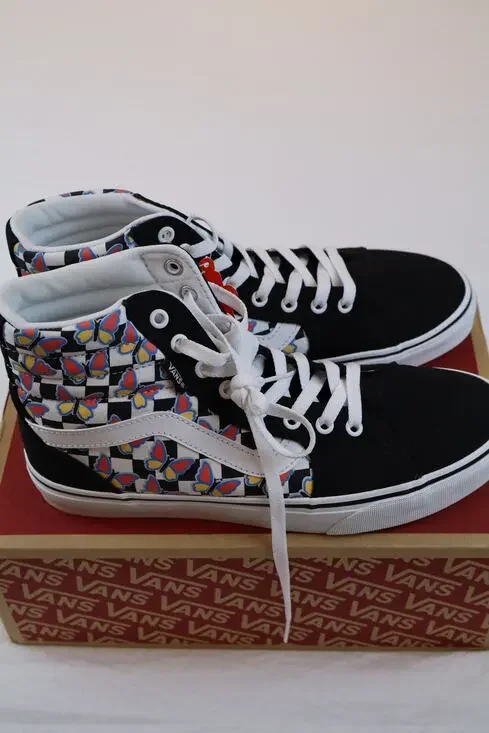 NEW Vans Filmore Hi Top Sneakers Butterfly Checkerboard Lace Up Women's Size 10