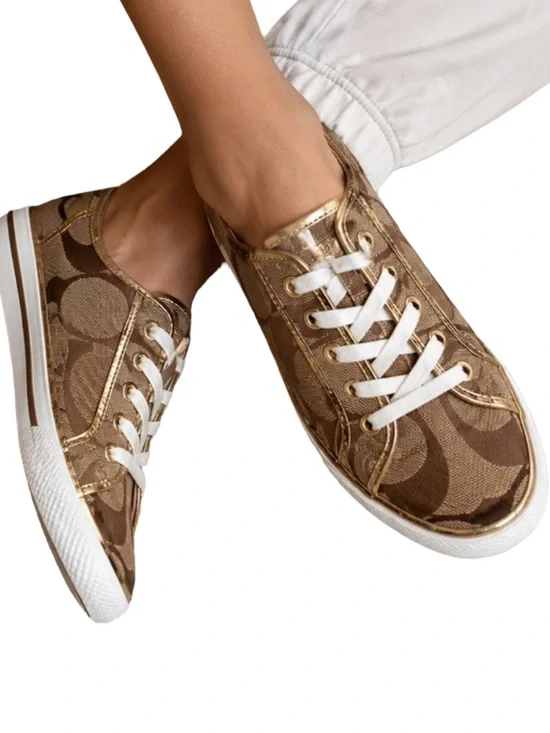 Coach Daliah Signature C Sneakers Women’s Size 7 Tan Gold Monogram