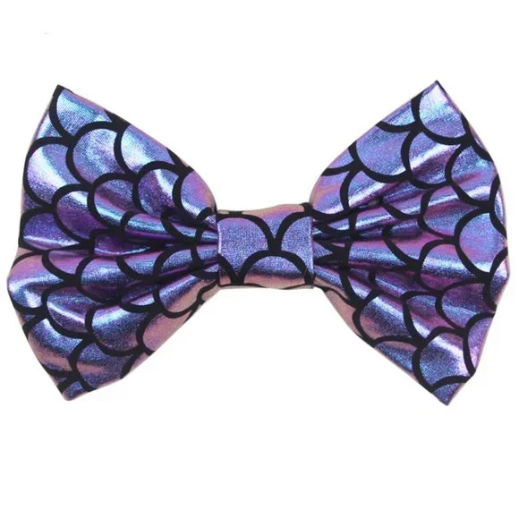 Mermaid Girls Metallic Purple Hair Bow Clip 5 Inches
