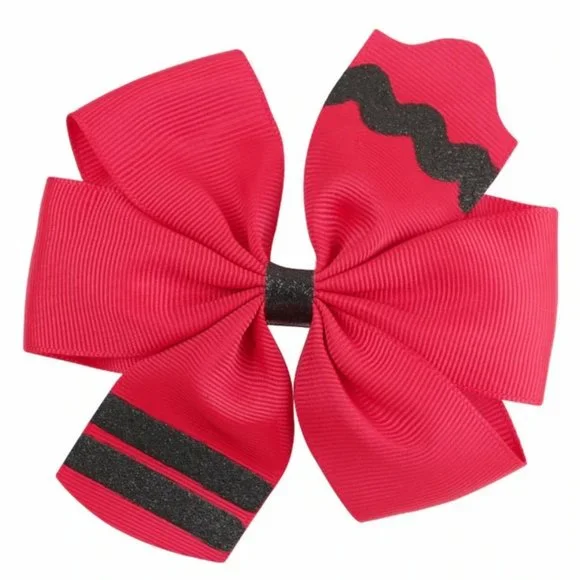 Back to School Red Crayon Girl Hair Bow Clip