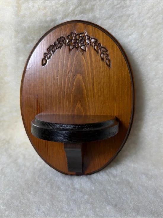 Vintage Wooden Oval Wall Shelf in Brown Decorative Home Wall Decor