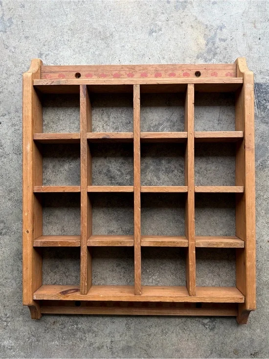 Vintage 80s Country Wooden Shadow Box Wall Shelf 16 Trinket Display Rack Hearts
