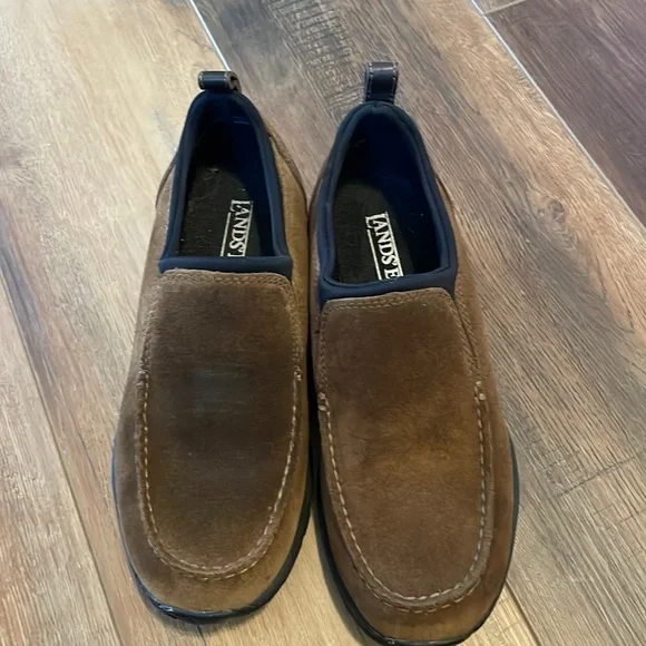LANDS END tan brown suede slip‎ on comfort shoe 8B