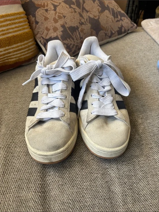 adidas campus 00 Women's Suede Sneakers in Light Beige with Black Stripes