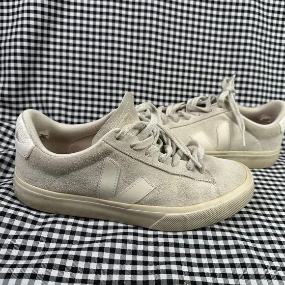 Veja Campo Suede Cream White Lightweight Lace Up Casual Trainer Natural Womens 8