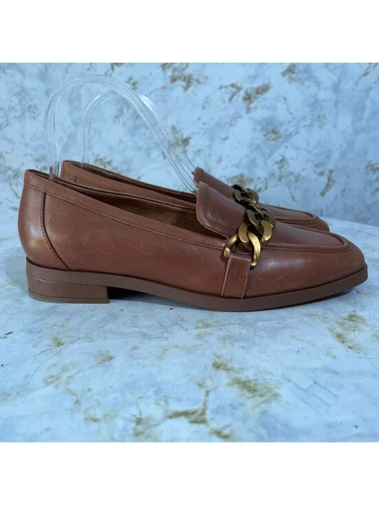 Vionic Mizelle Women's Size 8 Shoes Brown Leather Chain Comfort Casual Loafers