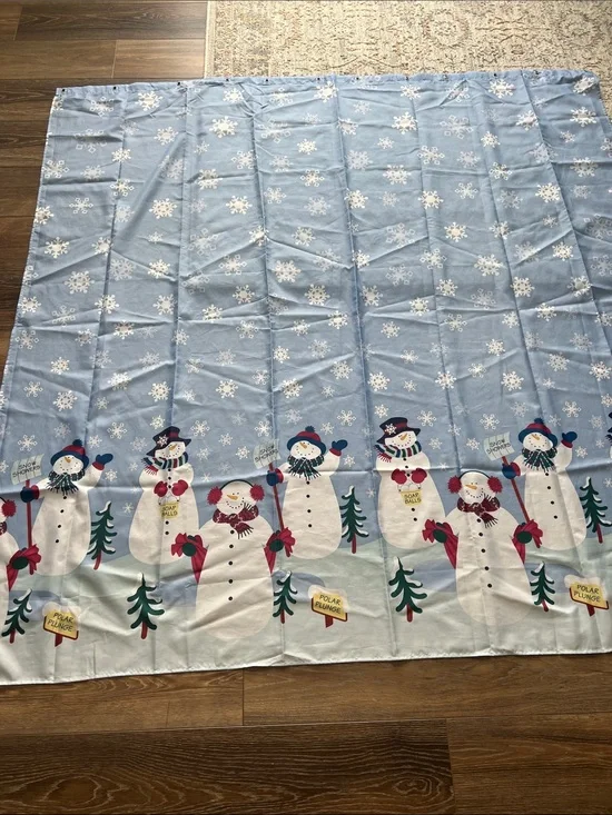 Festive Snowman Holiday Shower Curtain Light Blue Winter