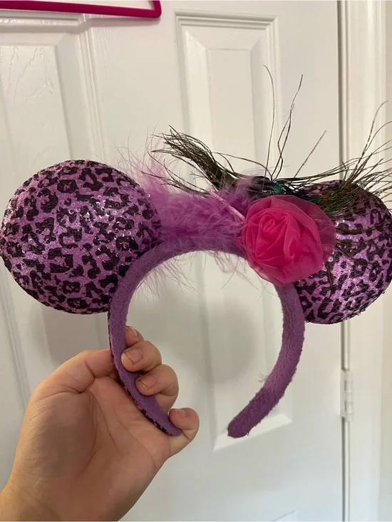 Disney Sparkle Minnie Ears Headband with Pink Flower
