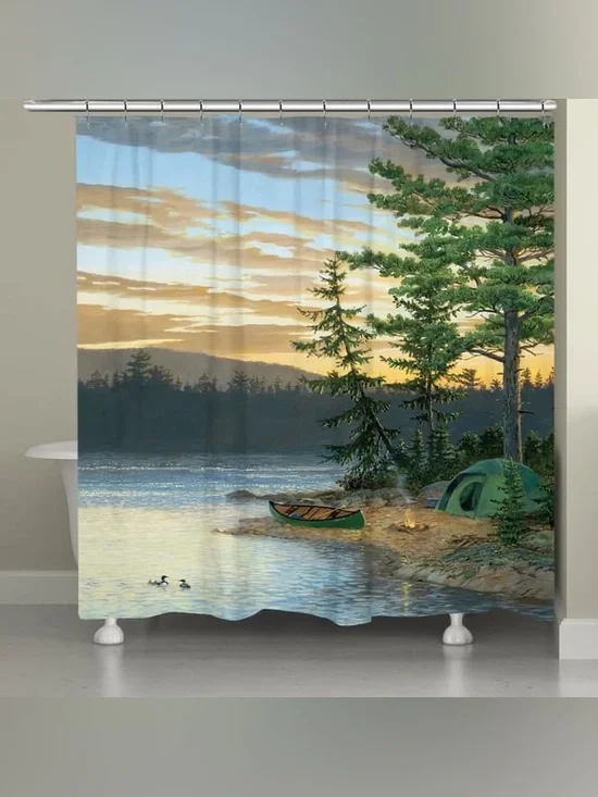 Laural Home Lake Sunset Shower Curtain 71x72 Cabin Nature Persis Clayton Weirs