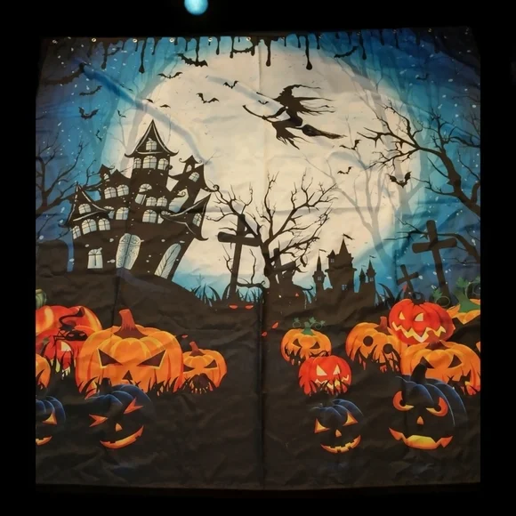 Halloween Spooky Pumpkin Graveyard House Witch Shower Curtain Standard Size