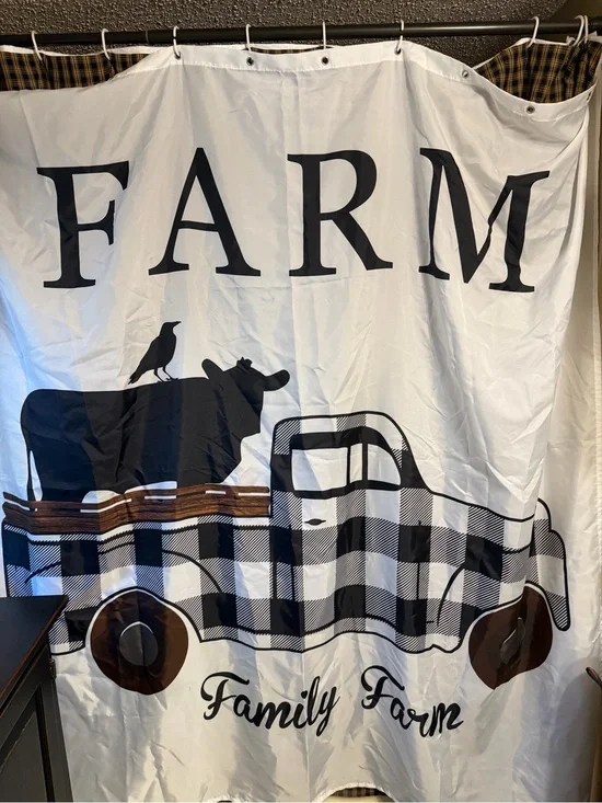 Farm Family Farm Black & White Buffalo Plaid Shower Curtain